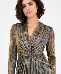Anne Klein Women's Foil Knot-Front Long-Sleeve Dress