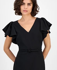 Anne Klein Women's V-Neck Ruffle-Sleeve Sheath Dress