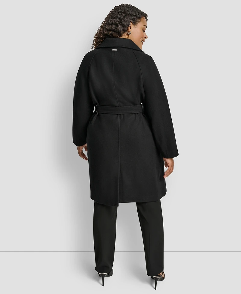 Dkny Plus Belted Notch Collar Coat