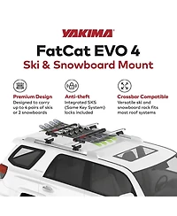 Yakima FatCat Evo 4 Skis or 2 Snowboards Mount Roof Rack, Fits T-Slot Crossbars