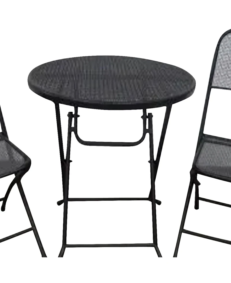 Four Seasons Courtyard Padova Foldable 3 Piece Steel Bistro Dining Set, Black
