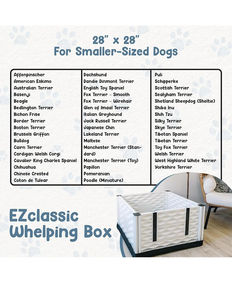 EZwhelp EZclassic 28"x28" Puppy Dog Whelping Box Playpen w/Rails & Liner, Black