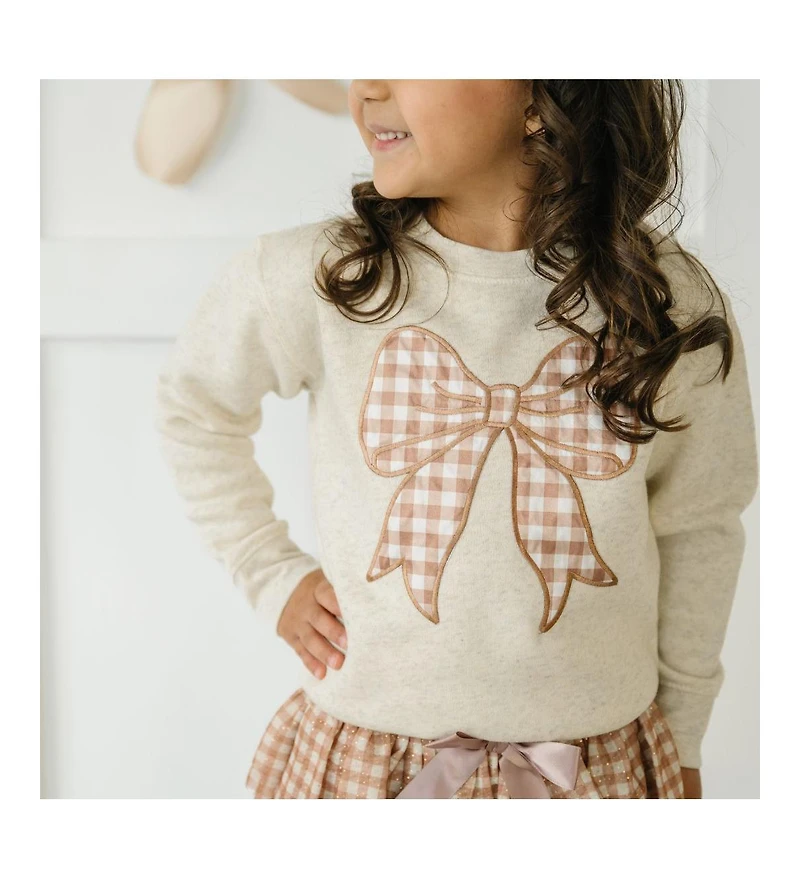 Sweet Wink Little and Big Girls Gingham Bow Patch Sweatshirt