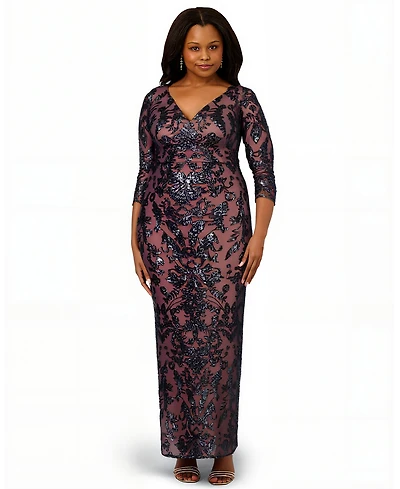 Adrianna Papell Plus Beaded Long Dress