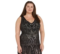 R & M Richards Plus Beaded V-Neck Maxi Dress