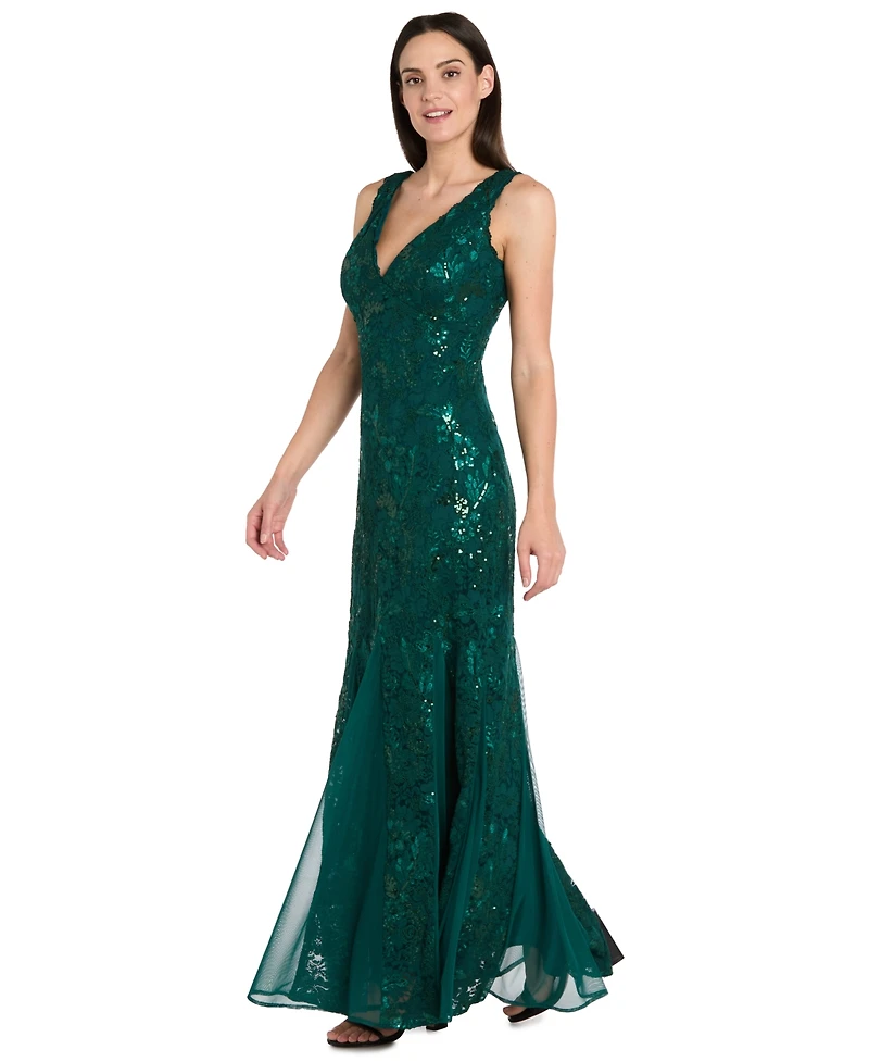 R & M Richards Petite Sequin Detail V-Neck Maxi Dress