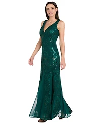 R & M Richards Petite Sequin Detail V-Neck Maxi Dress