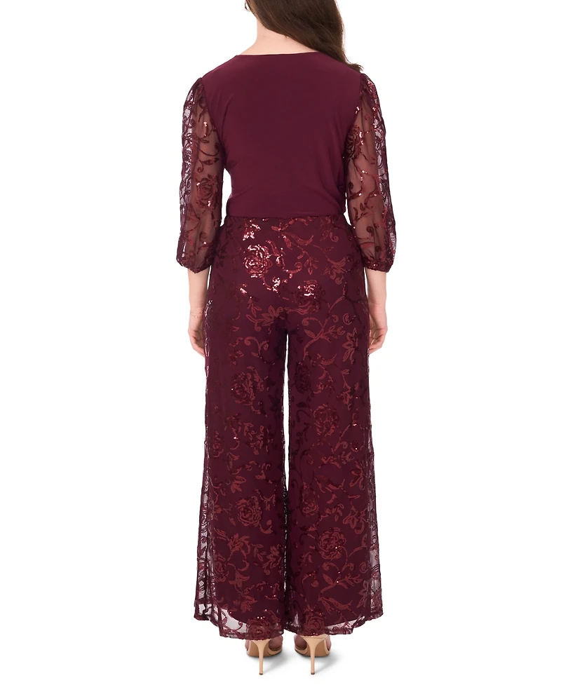 Msk Petite Mixed Media Surplice Neck Sequin Top