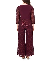 Msk Petite Mixed Media Surplice Neck Sequin Top