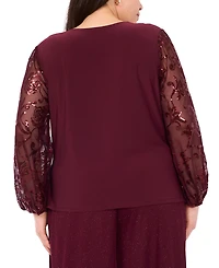 Msk Plus Mixed Media Surplice Sequin Top