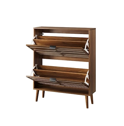 Chic Crate 31.5" Modern Walnut Shoe Cabinet with Flip Drawers, Entryway Storage for Hallway & Mudroom