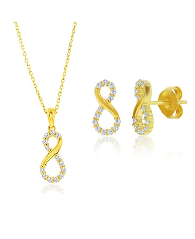 Simona Sterling Silver, Polished & Cz Infinity Necklace Earrings Set