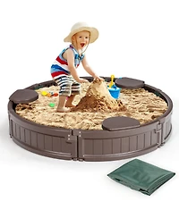 Sandbox with Built-in Corner Seat and Cover
