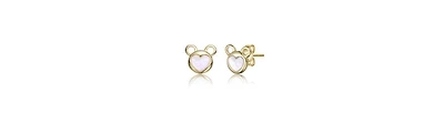 GiGiGirl 14K Gold Plated with White Mother Of Pearl or Red Enamel Bear-Eared Heart Stud Earrings For Kids