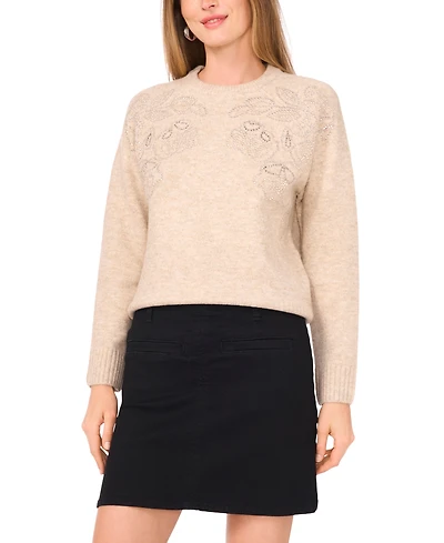Vince Camuto Women's Embellished Detail Long Sleeve Sweater