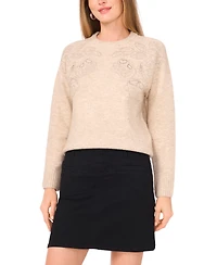 Vince Camuto Women's Embellished Detail Long Sleeve Sweater