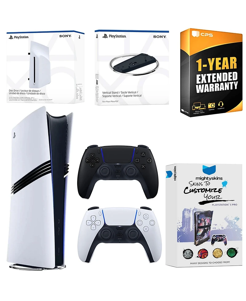 Sony PlayStation 5 Pro Digital Bundle with Disc Drive, Extra Controller, Vertical Stand, MightySkins Voucher and 1 Year Extended Warranty