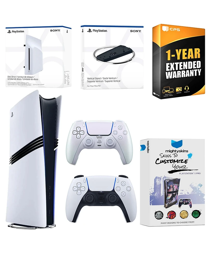 Sony PlayStation 5 Pro Digital Bundle with Disc Drive, Extra Controller, Vertical Stand, MightySkins Voucher and 1 Year Extended Warranty