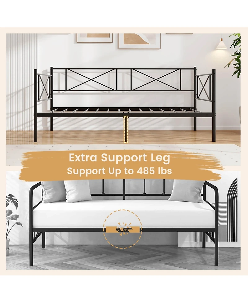 Gymax Twin Metal Daybed Modern Platform Bed w/ Heavy-duty Slat Support