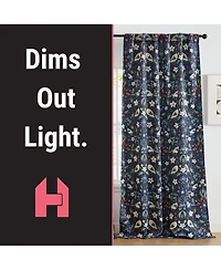 Hlc.me Florence Floral & Birds Patterned Window Back Tab Rod Pocket Curtains Bedroom - Light Blocking Darkening Window Panels, Set of 2