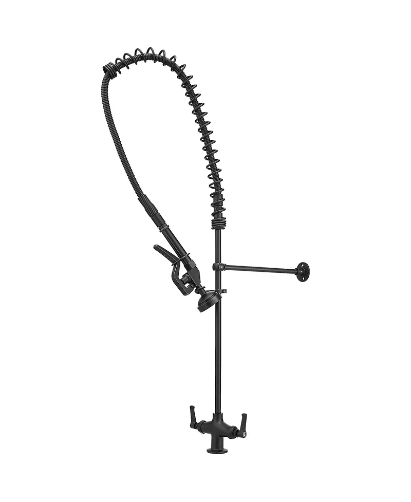 Commercial Restaurant Pull Down 2-Handle Wall Mount Pre-Rinse Spray Utility Kitchen Faucet in Matte Black