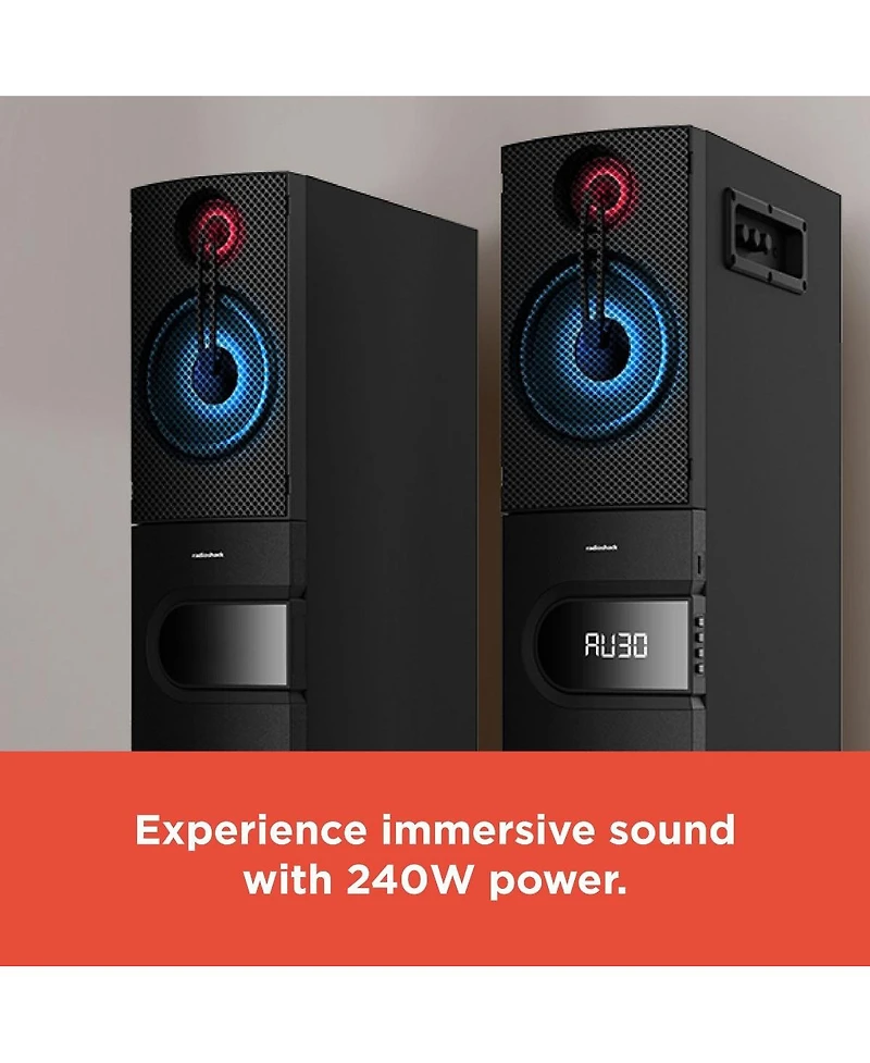 RadioShack 240W Tower Speaker Bluetooth Compatible Remote Control with Fm Radio and Karaoke Function 4001975