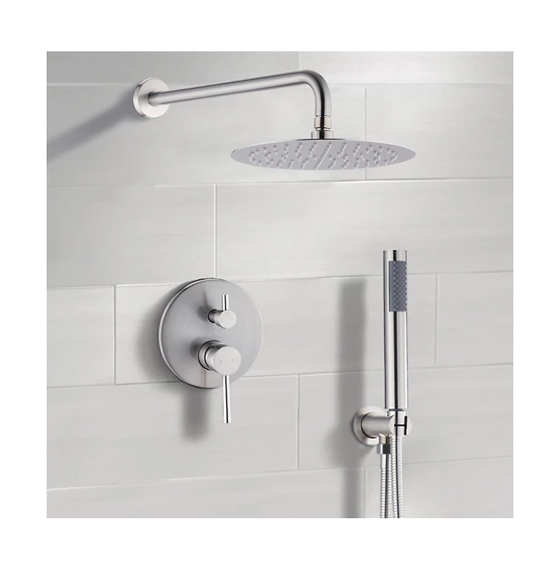 Rainsken 10" Brushed Nickle Roud Rain Shower head and Handheld Shower Head Set, Silver