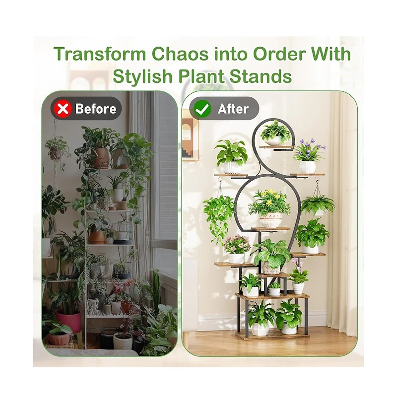 Chic Crate 63" Tall Indoor Plant Stand with Grow Light, 9-Tier Metal Shelf for Multiple Plants & Living Room