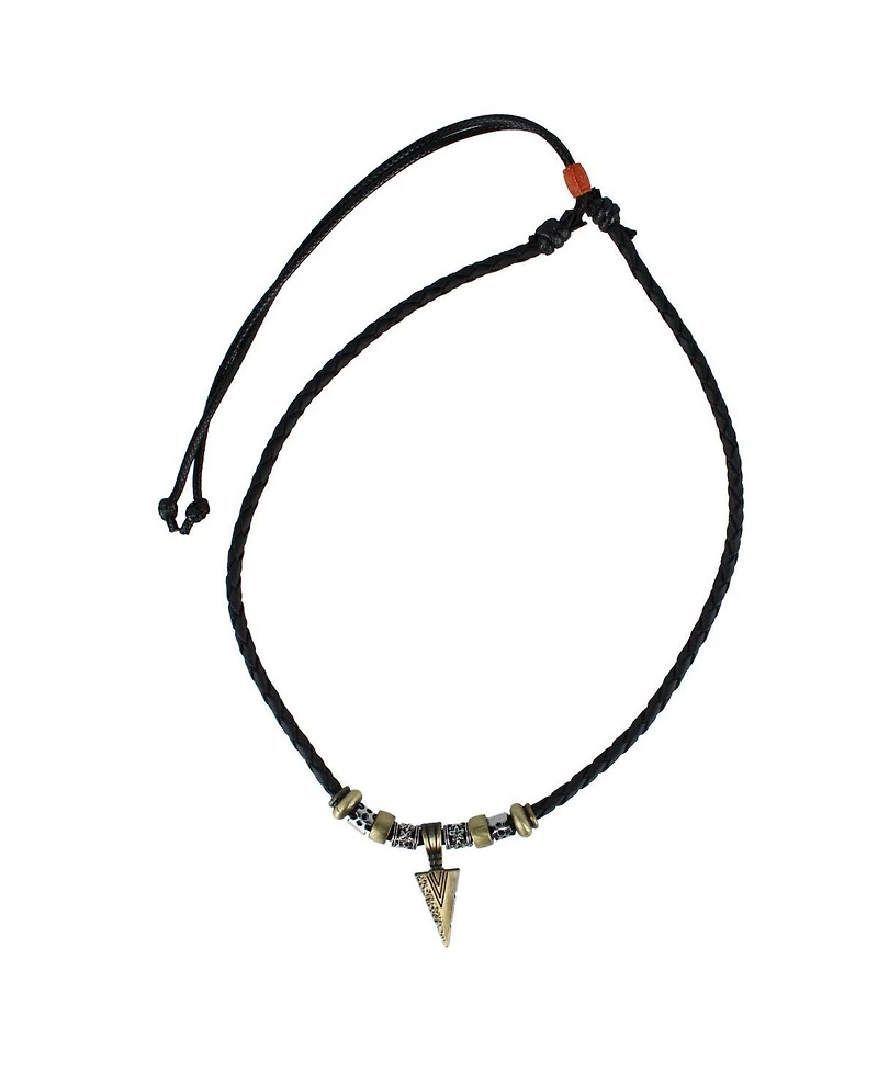 Trafalgar Cheyenne Tribal Triangle and Beaded Faux Leather Adjustable Necklace