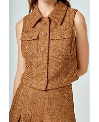 endless rose Women's Tweed Short Sleeveless Jacket