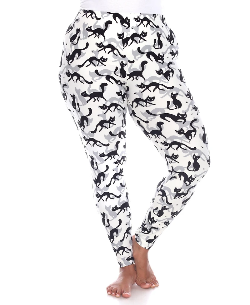 White Mark Plus Cat Print Legging Pants, 2-Pack