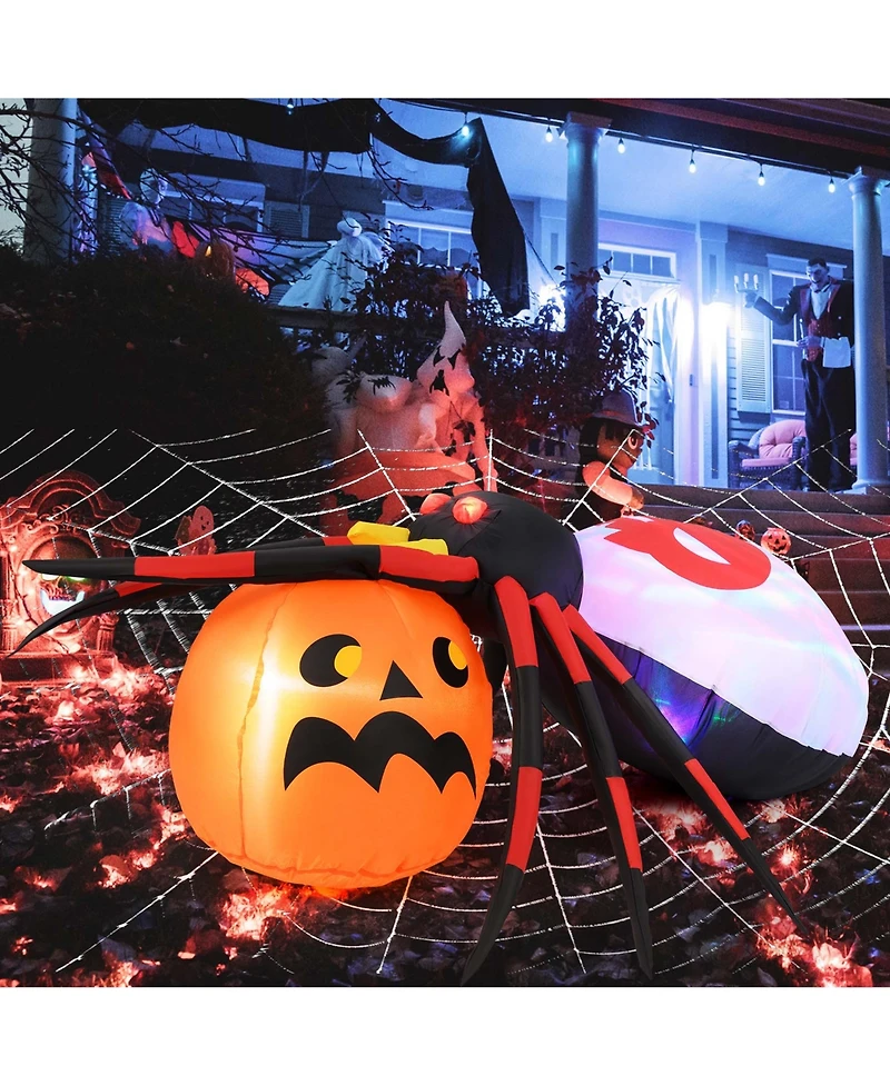 5 x 4.6 ft Inflatable Spider w/ Pumpkin Led Lighted Halloween Decoration w/ Colorful Rotating Light