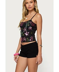 Edikted Womens Beaded Floral Embroidered Tank Top