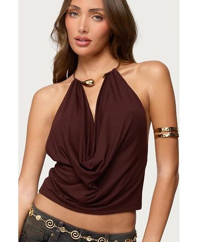 Edikted Women's Mileva Cuff Deep Cowl Neck Top