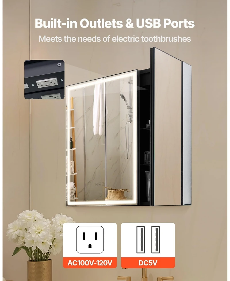 Slickblue Lighted Medicine Cabinet with Hd Tempered Glass Mirror Recessed Wall