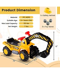 Ride-On Push Car Bulldozer Toy with Safety Helmet & Working Shovel