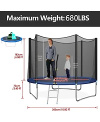 10ft Outdoor Trampoline with Safety Enclosure Net 680 lbs Capacity