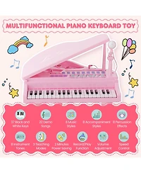 37-Key Kids Piano Keyboard with Stool and Lid – Pink