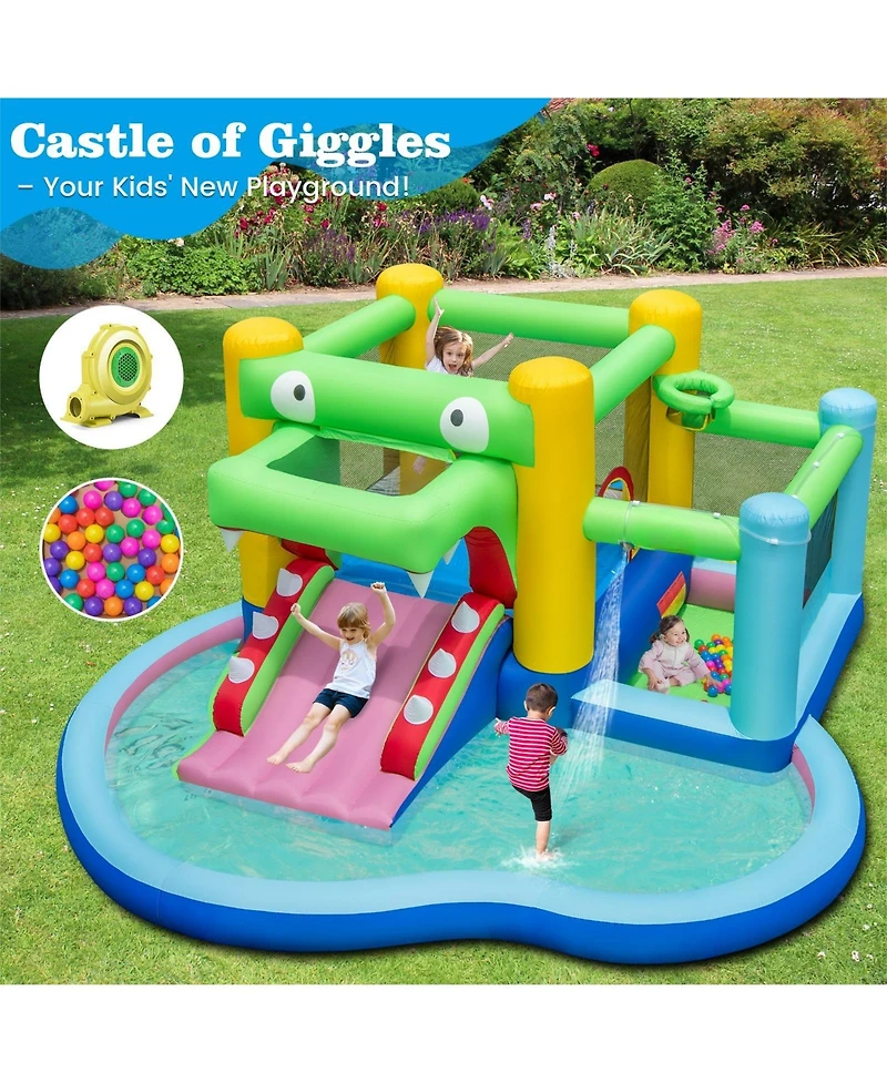 Inflatable Bounce House with Slide & Splash Pool with 680W Blower