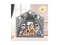 Large Play Tent House for 3-4 Kids with 2 Doors & Star Lights – Gray