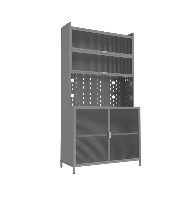 Chic Crate 73'' Tall 6-Level Flip-Door Pegboard Metal Pantry Cabinet(Grey) Anti-Tip Hutch for Kitchen/Dining/Living Room
