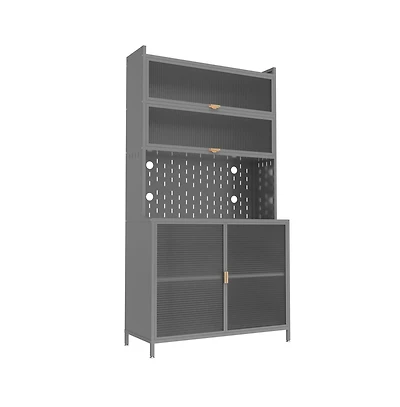 Chic Crate 73'' Tall 6-Level Flip-Door Pegboard Metal Pantry Cabinet(Grey) Anti-Tip Hutch for Kitchen/Dining/Living Room