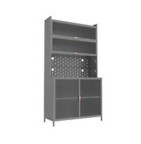 Chic Crate 73'' Tall 6-Level Flip-Door Pegboard Metal Pantry Cabinet(Grey) Anti-Tip Hutch for Kitchen/Dining/Living Room