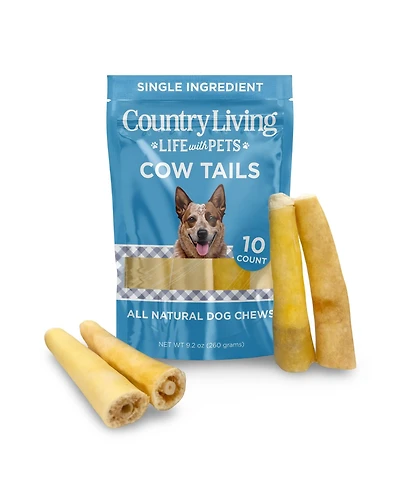 Country Living 5"-7" Cow Tails Dog Chews – 10 Count Bag – All-Natural, Single-Ingredient, Long-Lasting Beef Chews – High-Protein, Grain-Free – Promote
