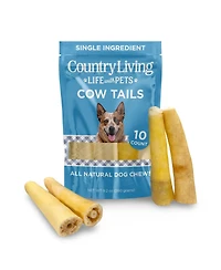 Country Living 5"-7" Cow Tails Dog Chews – 10 Count Bag – All-Natural, Single-Ingredient, Long-Lasting Beef Chews – High-Protein, Grain-Free – Promote