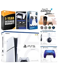 Sony Playstation 5 Slim Disc with White Pulse Headset, Extra Volcanic Red Controller, Trigger Stop Kit, Charge Dock and MightySkins Decal Voucher + 1