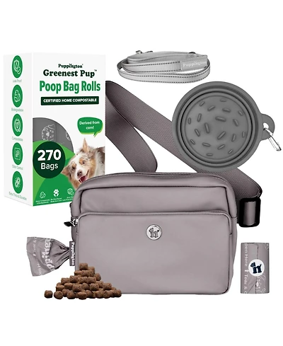 Puppington Walk Star Kit: 3-in-1 Dog Bag, Bowl, & Leash plus Matching 270 Refill Poop Bags