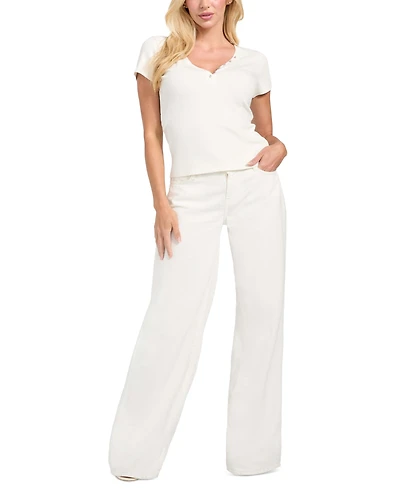 Guess Women's Henley Neck Short Sleeve Top