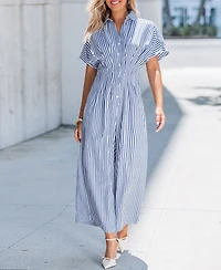 Cupshe Women's Striped Button-Up Jumpsuit