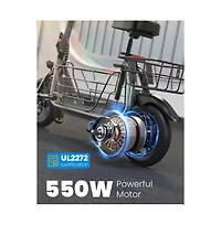 Adults Electric Scooter: Foldable, 550W Motor (18.6 Mph/20 Miles), Large Middle Basket & Seat – Perfect for Pets & Cargo